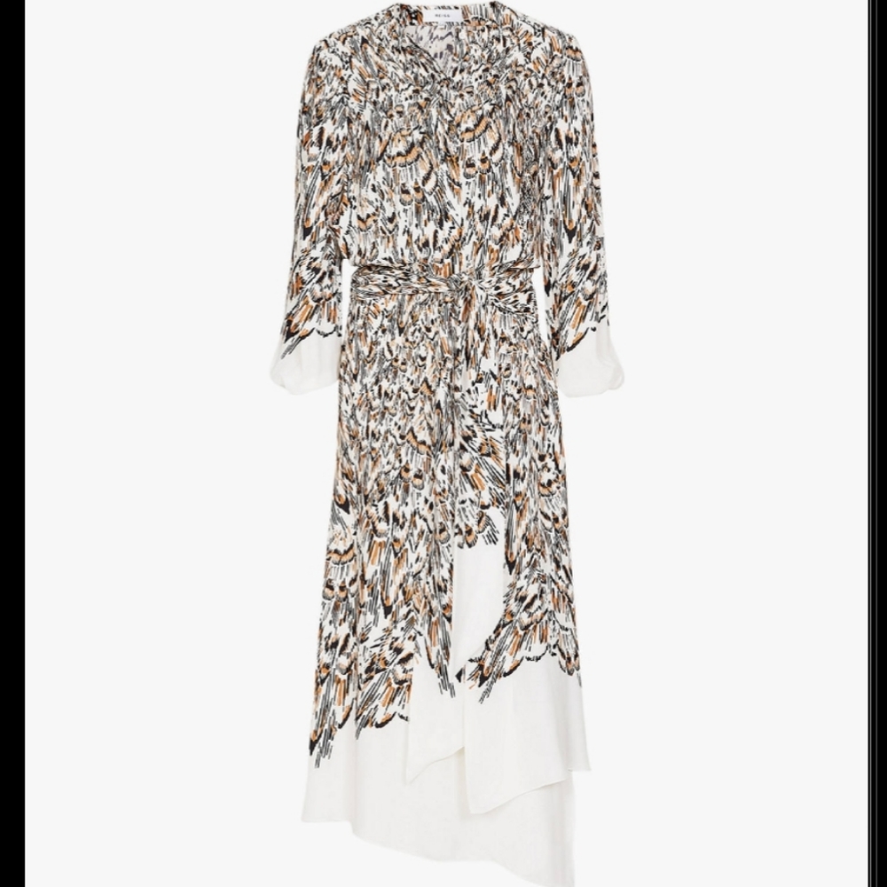 Reiss Mia belted feather printed midi dress
